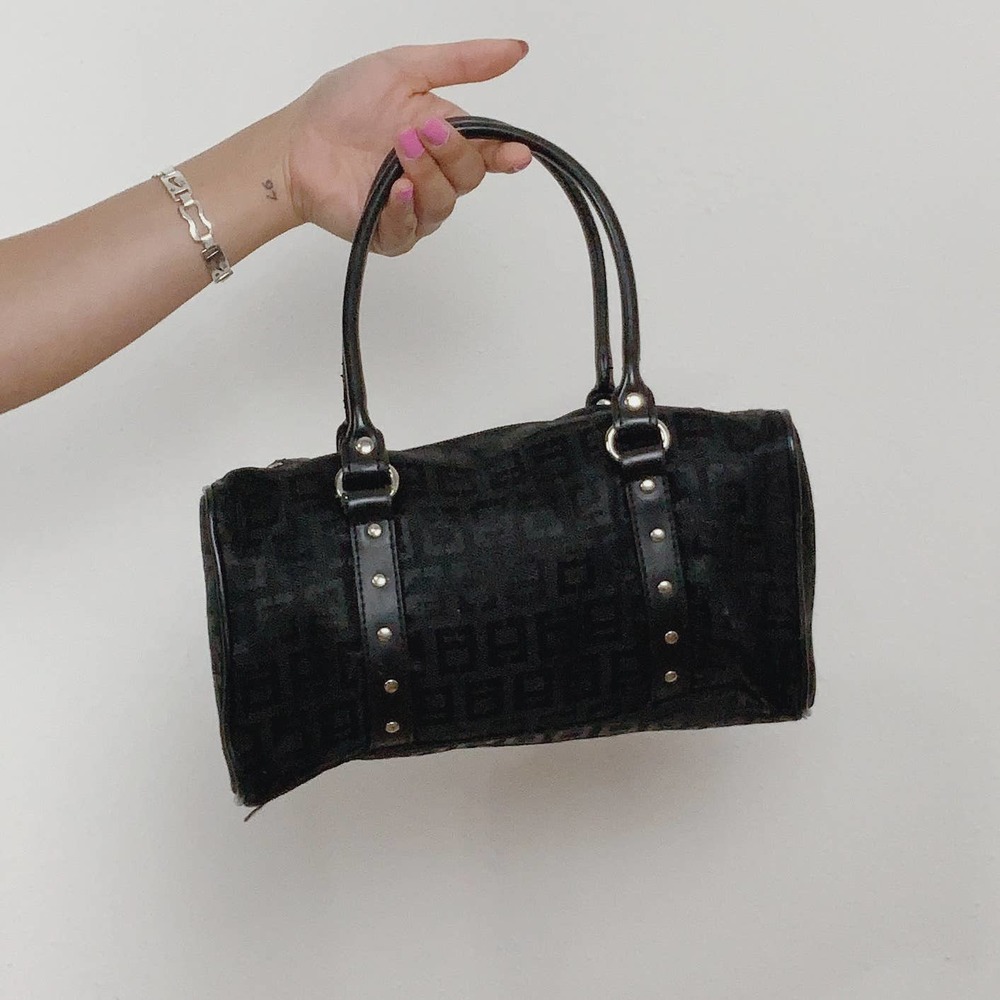 Y2K Chateau Black Printed Studded Mini Hobo Bag